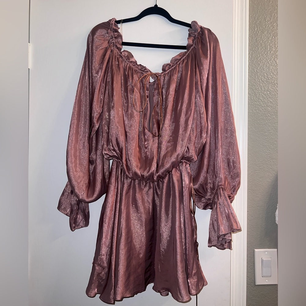House of CB Dusty Rose Satin Off-Shoulder Mini Dress - Picture 9 of 9